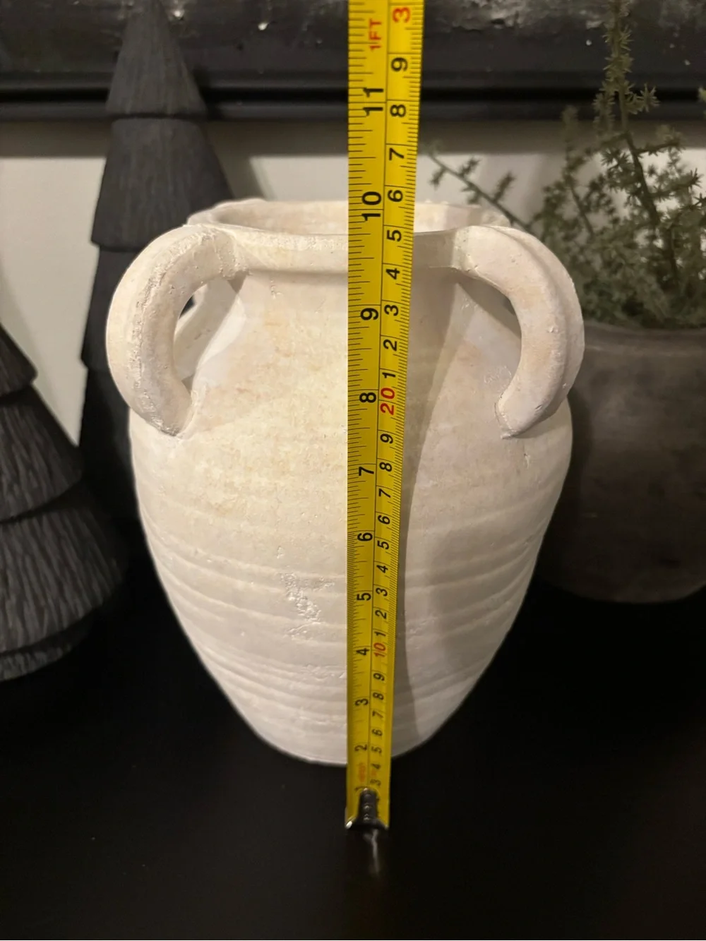 Neutral White Vintage Style Ceramic Four Handled Vase-Small